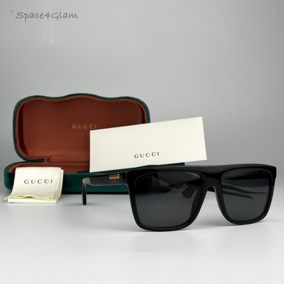 NEW Gucci GG0748S 001 Black Gray Rectangle Unisex Sunglasses - Picture 3 of 10